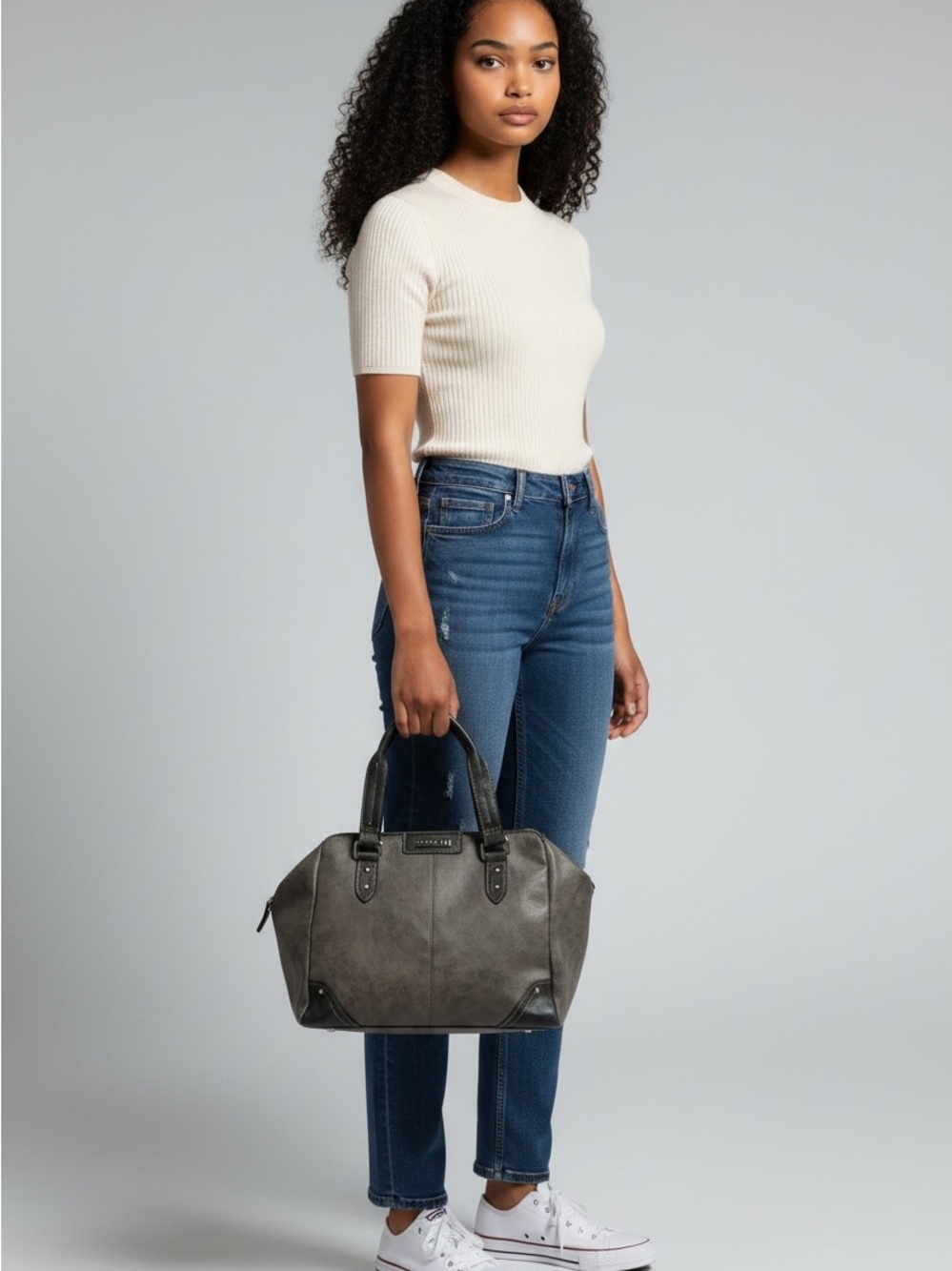 Gray Top-Handle Satchel